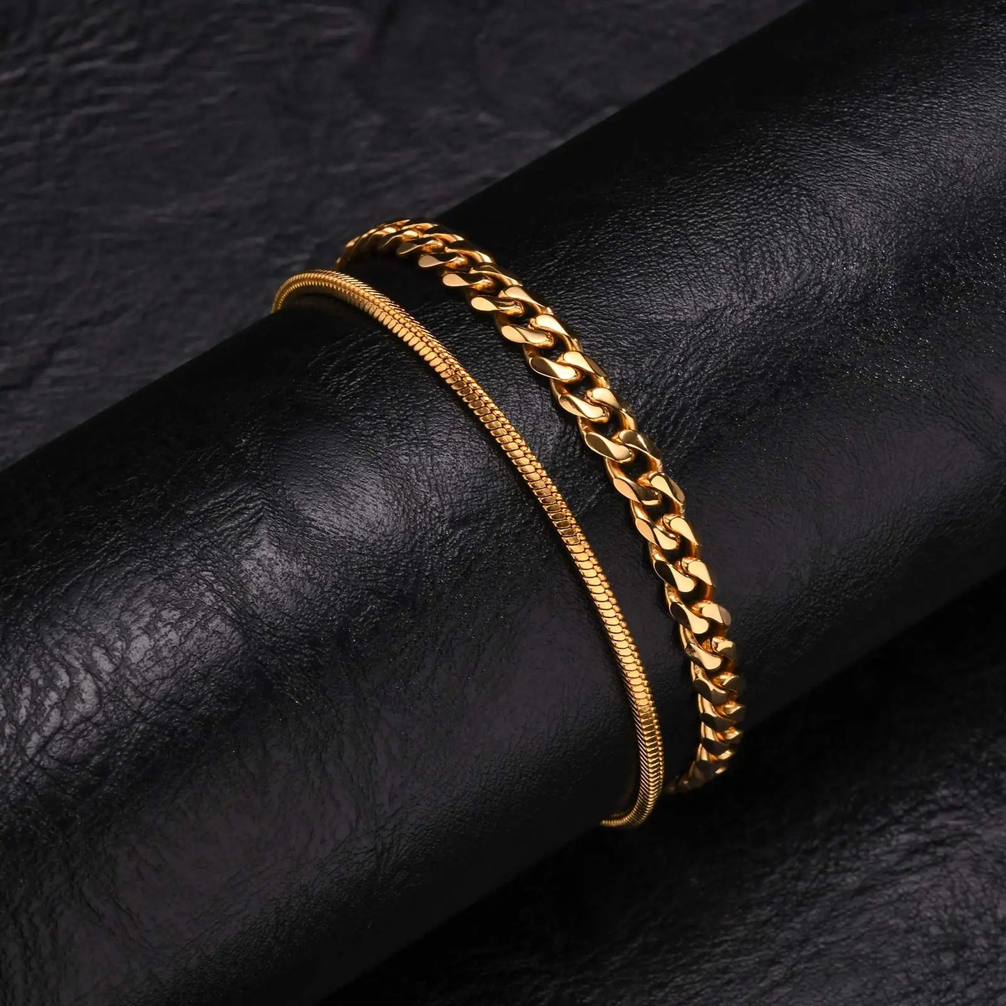 2-Piece Men's Chain Bracelet Set – Stainless Steel Twist Rope & Cuban Link Wristbands in Silver, Gold & Black | Fashion Jewelry Gift