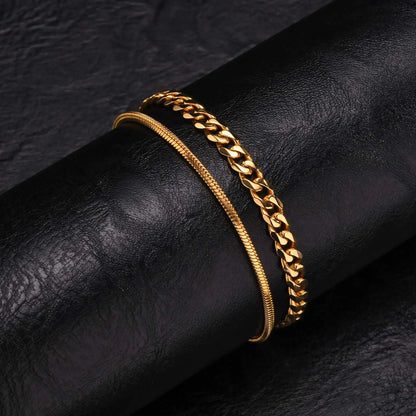2-Piece Men's Chain Bracelet Set – Stainless Steel Twist Rope & Cuban Link Wristbands in Silver, Gold & Black | Fashion Jewelry Gift