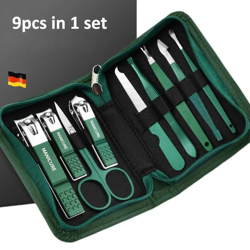 Juego profesional de manicura y pedicura de acero inoxidable de 6 a 18 piezas con estuche de viaje de piel – Kit de uñas y aseo para hombres y mujeres