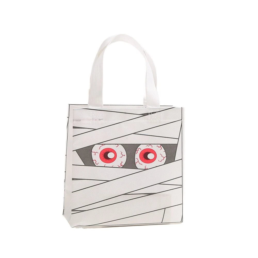 Halloween Pumpkin Candy Bags for Kids, Non-Woven Trick or Treat Loot Bags, Cute Ghost Bat and Cat Treat Bags, Halloween Goodie Bags, Party Favors and Holiday Gift Bags