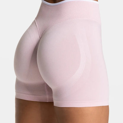 Women’s Seamless High Waist Gym Shorts Color Block Hip Lifting Yoga Running Sports Tight Shorts
