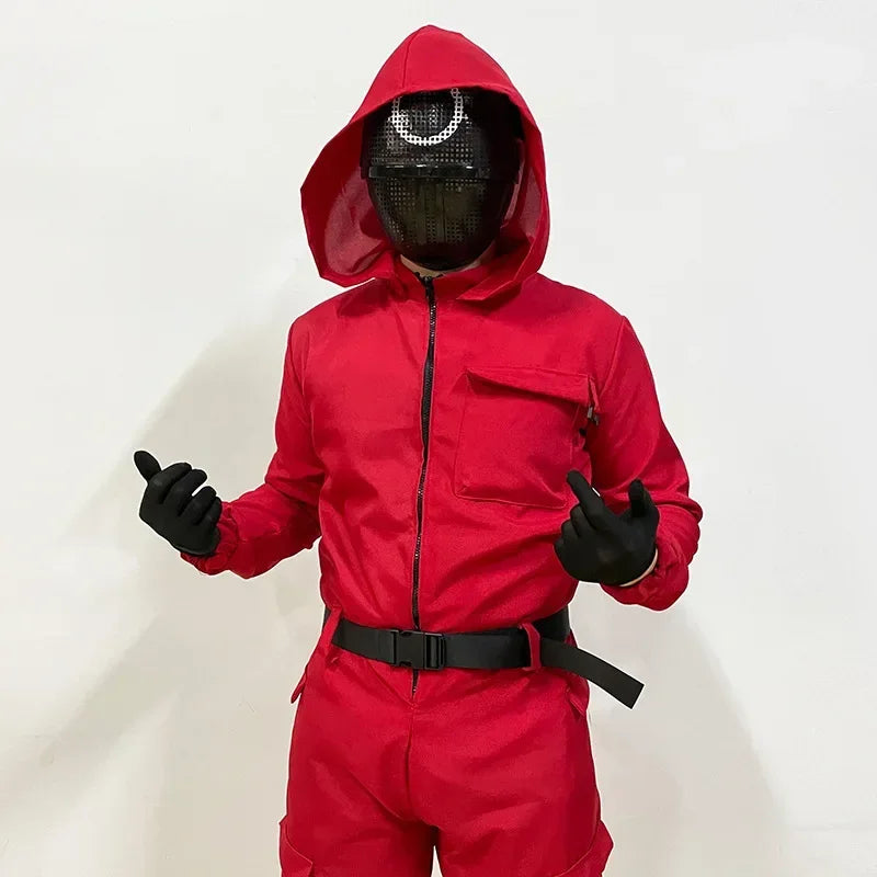 Hot Halloween Anime Cosplay Costume – Red Sportswear Squid Game Inspired Set with Mask & Accessories for Party Performance & Holiday Gift