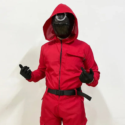 Hot Halloween Anime Cosplay Costume – Red Sportswear Squid Game Inspired Set with Mask & Accessories for Party Performance & Holiday Gift