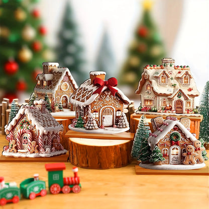 5PCS Wooden Gingerbread Christmas Decorations – Gingerbread House Ornaments & Winter Table Centerpiece Decor for Xmas Home & Parties