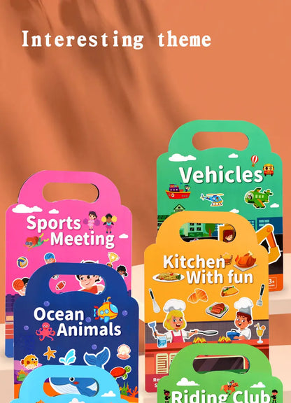 Libro de pegatinas DIY para niños – Libro de actividades de pegatinas de escenas de burbujas reutilizables, juguete portátil y silencioso, manualidades creativas de aprendizaje de pegatinas de gelatina para niños
