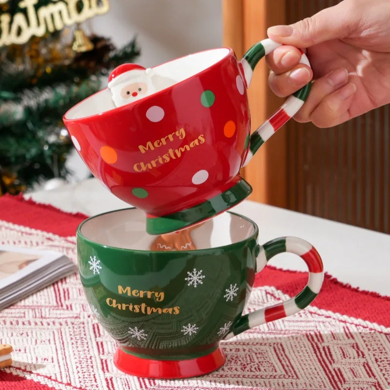 500ML Santa Claus Ceramic Mug – Embossed Cartoon Christmas Coffee & Milk Cup for Breakfast, Home & Office Holiday Gift