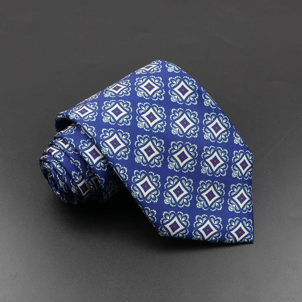 Men's 7.5cm Soft Silk Necktie – Floral & Dot Pattern Tie for Weddings, Business, Parties & Formal Wear