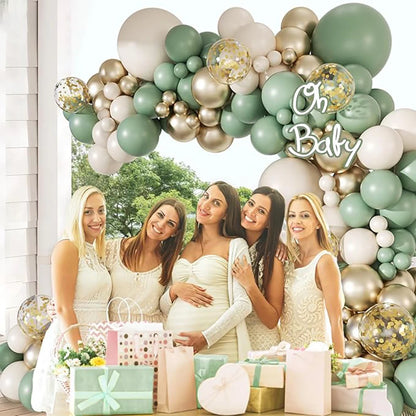 Sage Green Balloon Arch Garland Kit – Green, White, Sand & Gold Confetti Latex Balloons for Birthday, Wedding & Graduation Decorations