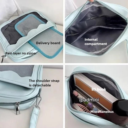 Bolso japonés Harajuku Ita – Bolso bandolera de piel sintética con bolsillo transparente para mujeres y estudiantes de secundaria, bolso de estilo uniforme JK, bolso de almacenamiento de moda Kawaii para coleccionistas y uso diario