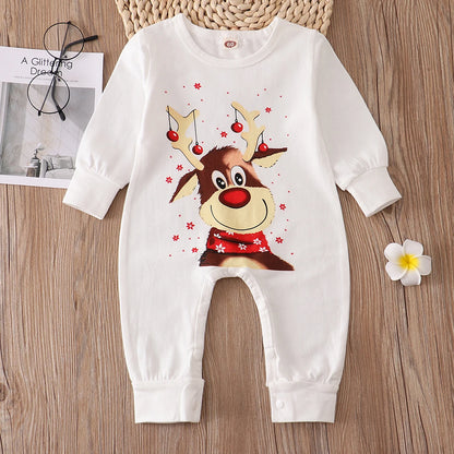 Family Matching Christmas Pajamas Set – Deer Print Tops & Pants Xmas Sleepwear for Mother & Kids, Baby Romper & Pet Dog Clothes