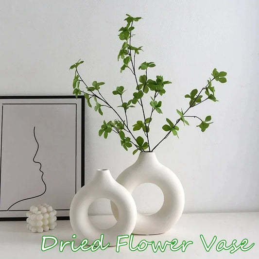Jarrón decorativo nórdico en forma de donut – Jarrón de flores de plástico minimalista moderno para decoración del hogar y la mesa