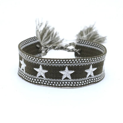 Pulsera de estrella bordada bohemia – Correa de muñeca tejida a mano con borlas para mujer | Regalo de joyería de moda étnica