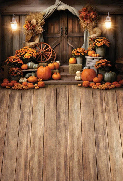 Mehofond Autumn Rustic Barn Photography Backdrop – Pumpkin Harvest Maple Leaf Background for Kids’ Birthday, Portraits, Photo Studio & Party Decor