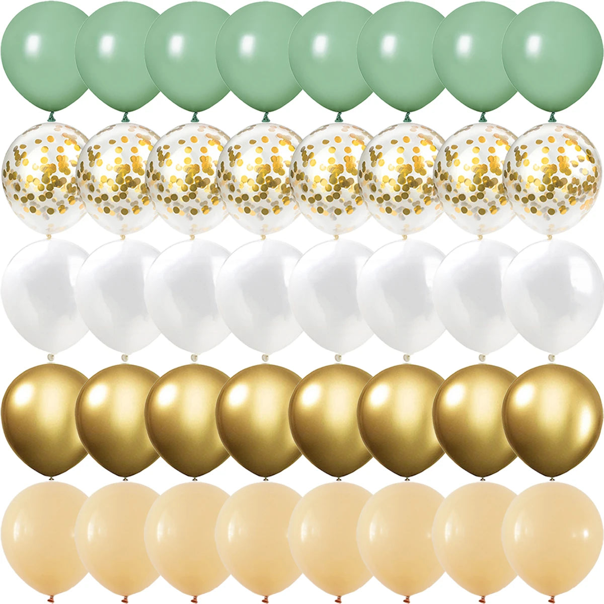 40PCS Sage Green Gold White Latex Confetti Balloons – Elegant Balloon Set for Baby Shower, Birthday, Wedding & Party Decorations