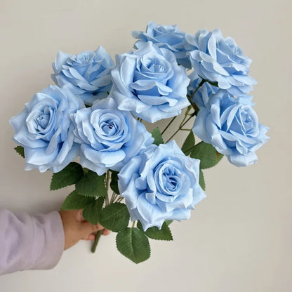 Ramo de rosas de diamantes de 9 cabezas – Rosas artificiales sintéticas con detalles de diamantes brillantes, arreglo floral realista para boda, decoración del hogar, sala de estar y regalo