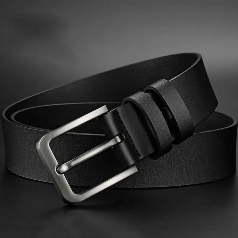 Cinturón de negocios de cuero de PU para hombre con hebilla cuadrada de aleación para jeans y pantalones de vestir