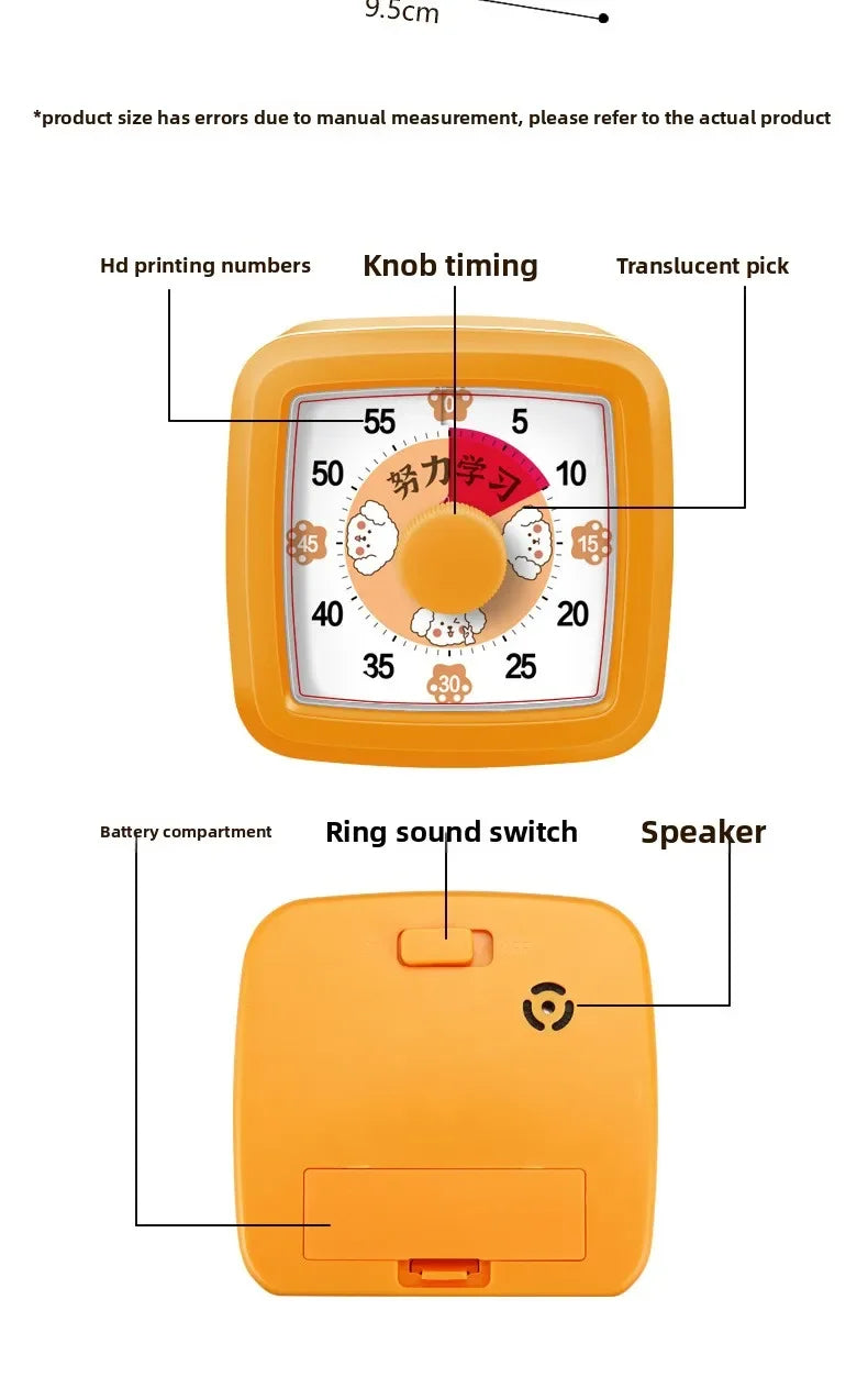 Temporizador visual de 60 minutos con luz nocturna – Reloj de cuenta regresiva para niños, estudiantes y productividad