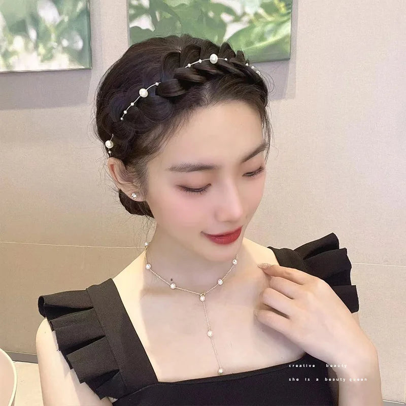 Diadema Bohemio Trenzado Sintético para Mujer Banda de Pelo Elástica para Fiestas y Cosplay