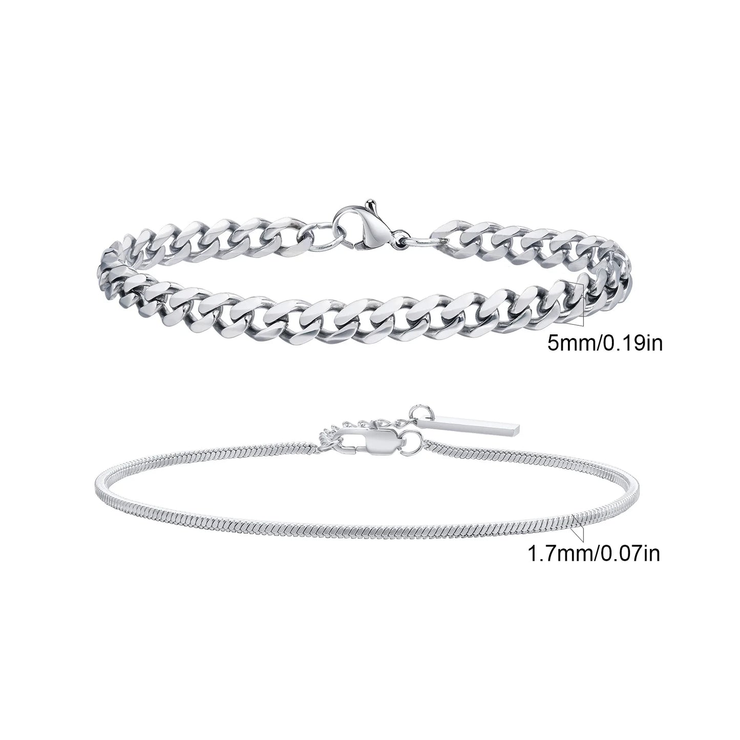 2-Piece Men's Chain Bracelet Set – Stainless Steel Twist Rope & Cuban Link Wristbands in Silver, Gold & Black | Fashion Jewelry Gift