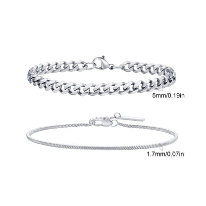 2-Piece Men's Chain Bracelet Set – Stainless Steel Twist Rope & Cuban Link Wristbands in Silver, Gold & Black | Fashion Jewelry Gift