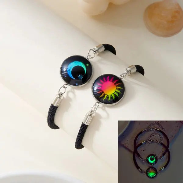 Luminous Sun & Moon Couple Bracelets – Handmade Braided Rope Matching Charm Bracelets for Men & Women | Romantic Jewelry Gift