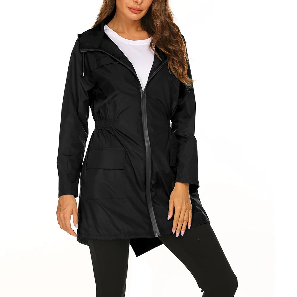 Women’s Lightweight Waterproof Raincoat – Long Hooded Windbreaker Jacket for Hiking, Climbing, Outdoor Activities & Rainy Weather
