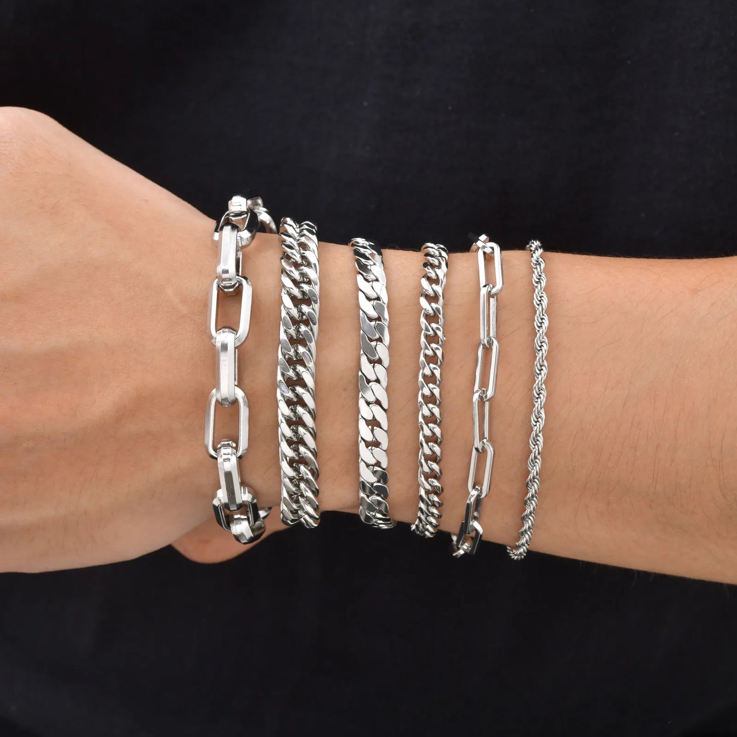 Punk Silver Chain Bracelet – Stainless Steel Braided Link Wristband for Men | Hip Hop Fashion Jewelry Gift for Him & Dad