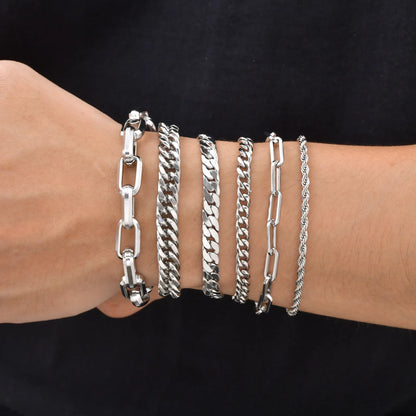 Punk Silver Chain Bracelet – Stainless Steel Braided Link Wristband for Men | Hip Hop Fashion Jewelry Gift for Him & Dad