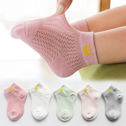 5 Pairs Kids Summer Cotton Mesh Socks Cute Cartoon Dinosaur & Bear Short Socks for Boys & Girls