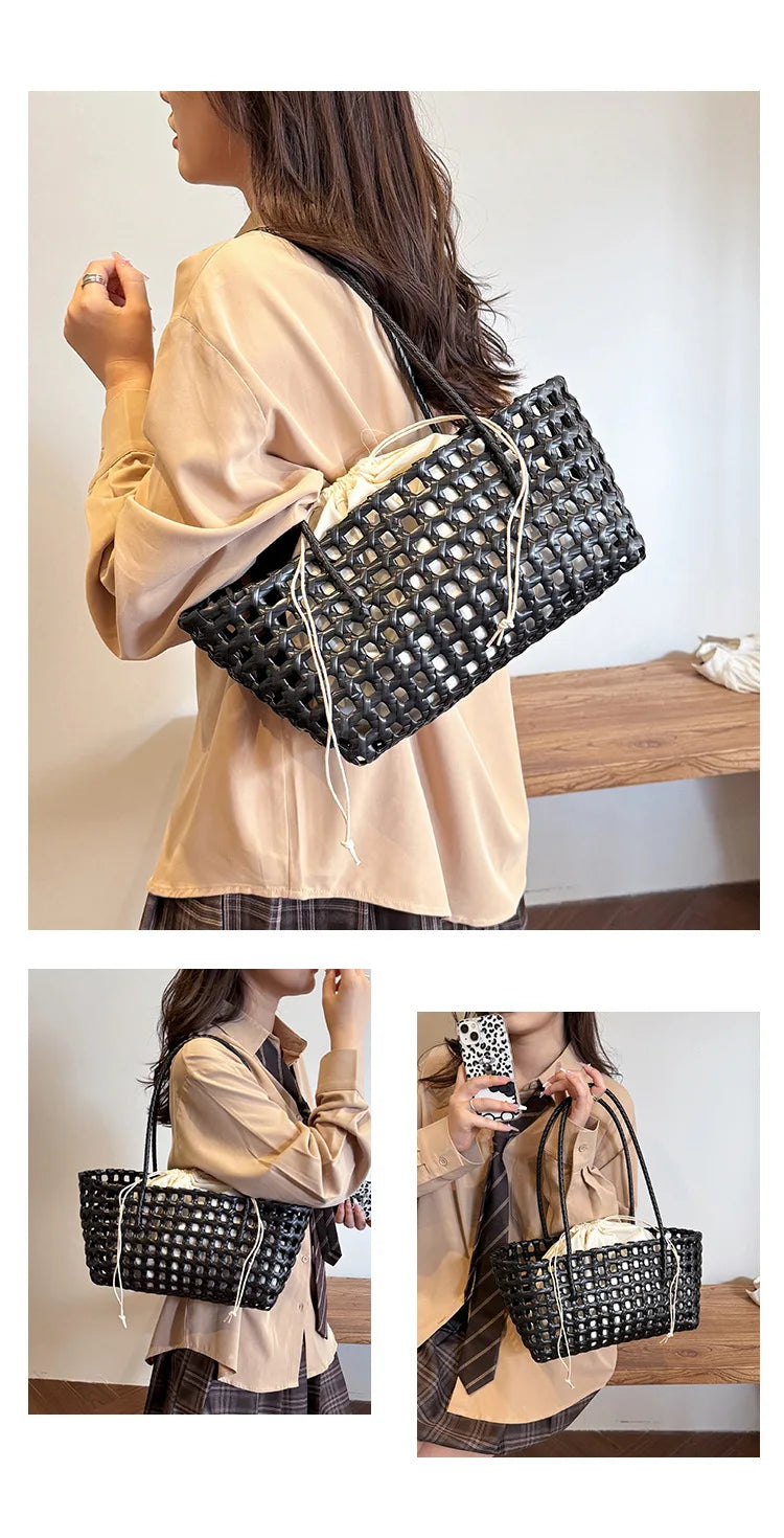 Bolso Cesta de Paja Tejido a Mano para Mujer – Bolso de Hombro de Ratán, Bolso de Playa de Verano para Mujer, Cartera de Viaje de Diseño para Compras, Vacaciones y Salidas Casuales