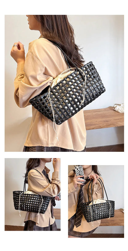 Bolso Cesta de Paja Tejido a Mano para Mujer – Bolso de Hombro de Ratán, Bolso de Playa de Verano para Mujer, Cartera de Viaje de Diseño para Compras, Vacaciones y Salidas Casuales