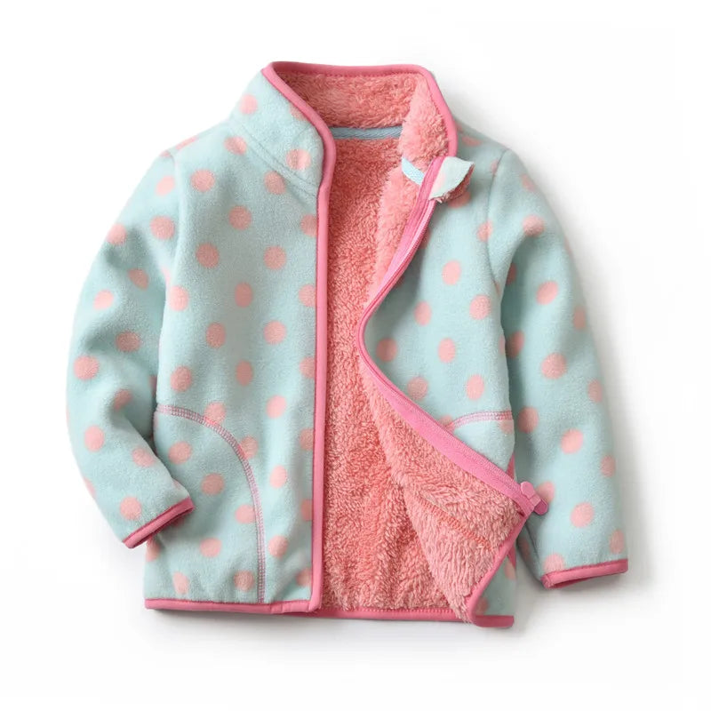 Girls Heart Print Fleece Jacket 2-8T, Cute Thick Winter Coat with Zipper, Warm Baby and Toddler Outerwear for Cold Weather