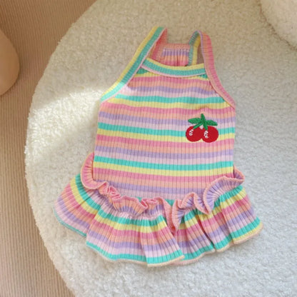 Vestido de verano para cachorros lindos para perros y gatos pequeños – Ropa de encaje a rayas para mascotas, camiseta y falda para perras Chihuahua, Yorkie, Bichon