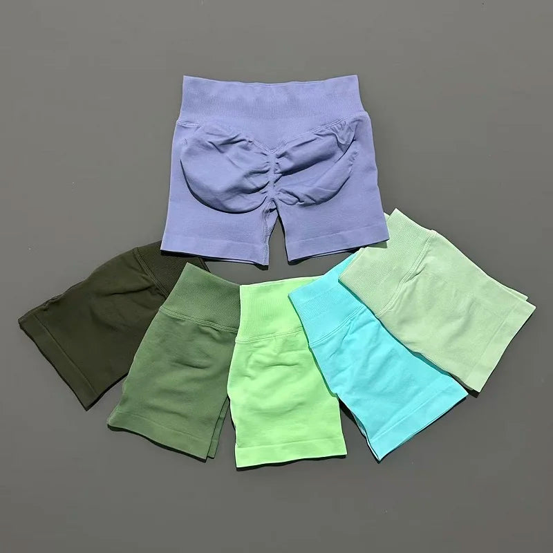 Pantalones cortos de gimnasio sin costuras con efecto Scrunch Butt para mujer – Pantalones cortos de yoga de cintura alta para correr, entrenar, fitness y ropa deportiva