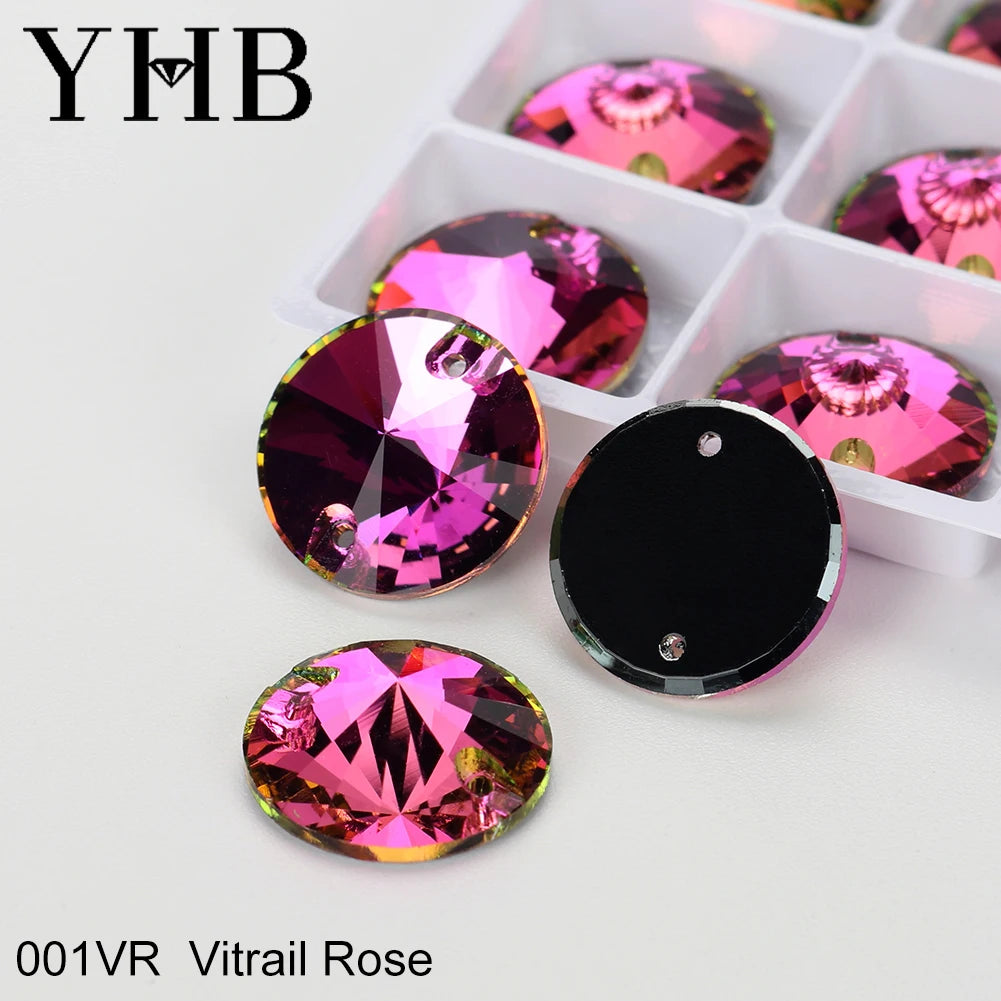 Strass à coudre YHB Crystal Rivoli – Pierres à coudre plates en verre pour vêtements, sacs et artisanat de bricolage