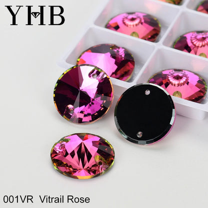 Strass à coudre YHB Crystal Rivoli – Pierres à coudre plates en verre pour vêtements, sacs et artisanat de bricolage