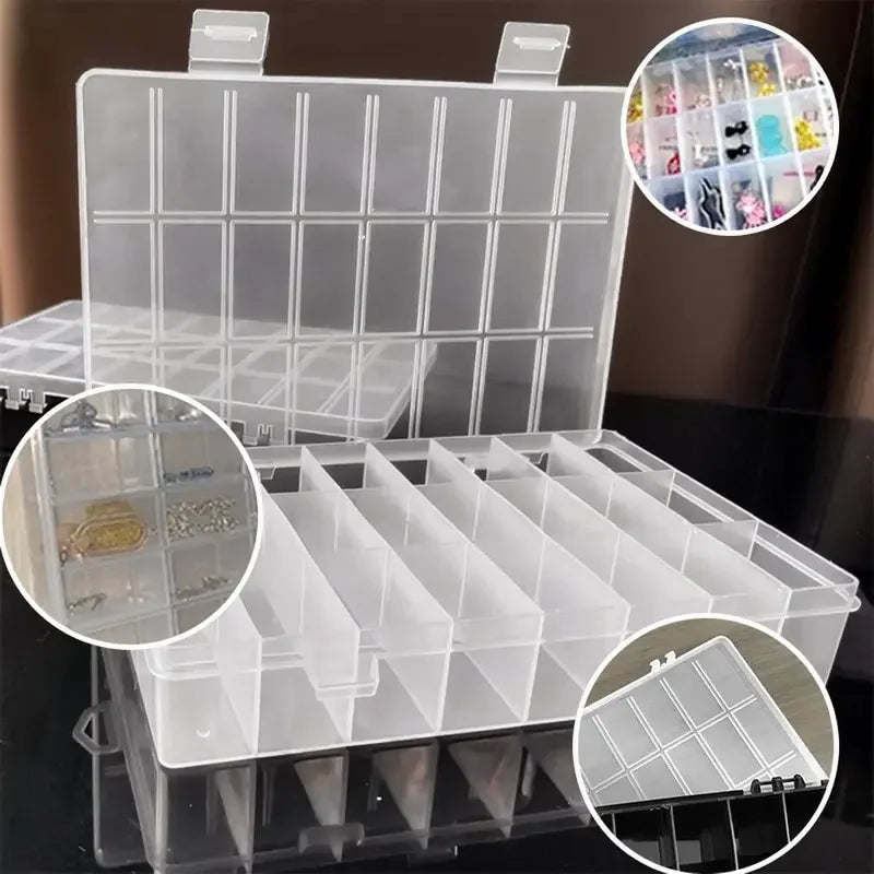 Caja de Almacenamiento de Plástico con 24 Rejillas – Estuche Organizador con Compartimentos para Joyas, Pendientes, Cuentas y Piezas Pequeñas para Almacenamiento en el Hogar, Manualidades y Organización de Exhibiciones