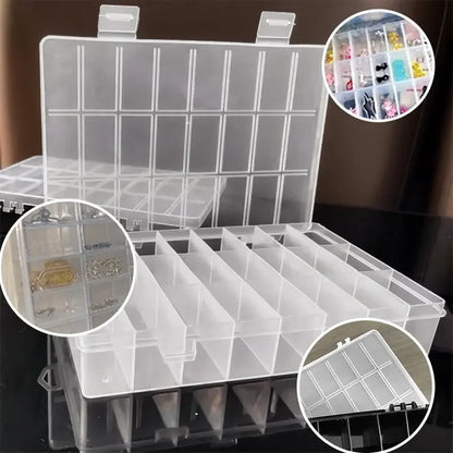 Caja de Almacenamiento de Plástico con 24 Rejillas – Estuche Organizador con Compartimentos para Joyas, Pendientes, Cuentas y Piezas Pequeñas para Almacenamiento en el Hogar, Manualidades y Organización de Exhibiciones