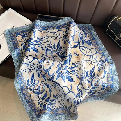70x70CM Foulard en soie imprimé pour femme – Châle Pashmina carré tendance, tour de cou de luxe, bandeau et bandana décoratif
