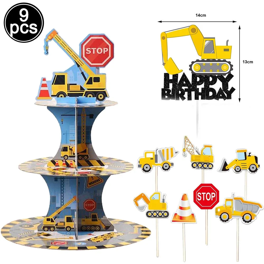 Construction Truck Birthday Party Tablecloth – Excavator & Engineering-Themed Table Runner for Boys' Construction Party Decorations