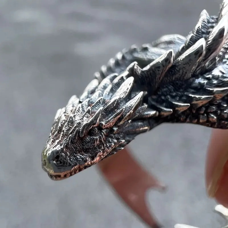 Adjustable Dragon Wing Gothic Ring – Vintage Punk Pterosaur Open Band Ring for Men & Women | Fantasy Jewelry Gift