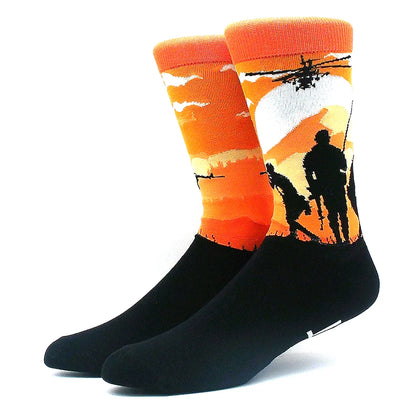 Funny Colorful Hip Hop Socks – Combed Cotton Animal, Astronaut & Geometric Print Socks for Men & Women, Business Dress Wear