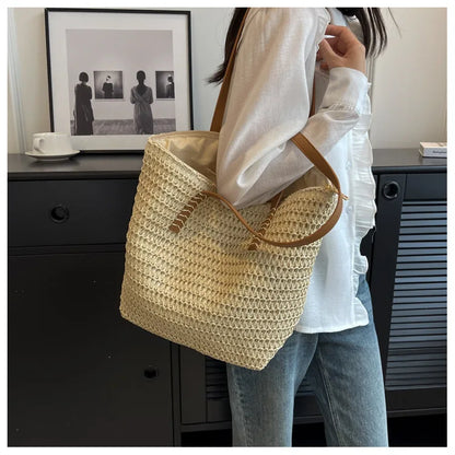 Bolso de Hombro de Paja Tejido a Mano para Mujer – Bolso Tote Bohemio de Verano para Playa, Bolso de Mano Tejido a la Moda 2025 para Viajes, Compras, Vacaciones y Uso Diario Casual