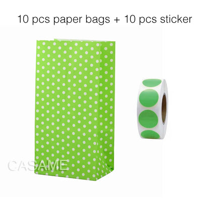 10PCS Stand-Up Colorful Gift Bags with Stickers – Solid, Striped & Polka Dot Treat Bags for Wedding, Birthday & Party Favors (18×9×6cm)