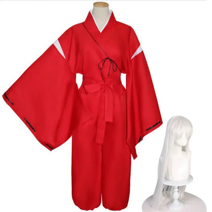Inuyasha Cosplay Costume Set – Kagome / Kikyo Kimono Outfit with Wig & Shoes (Unisex Halloween Costume)