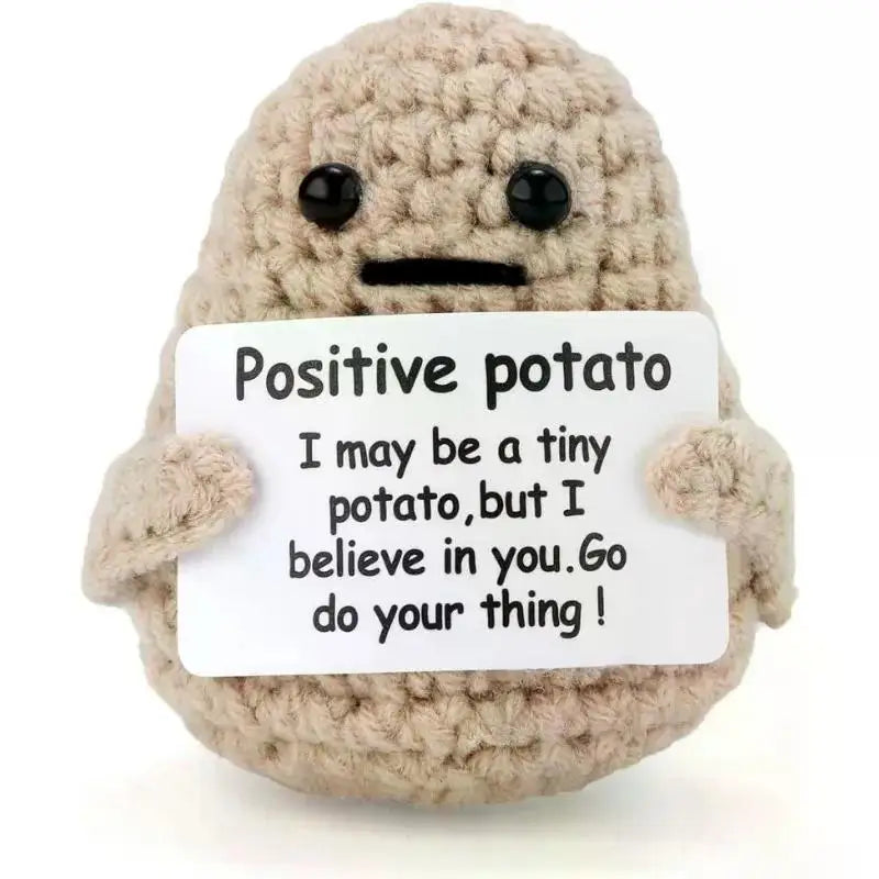 Poupée câlin pomme de terre à énergie positive – Mini ami de poche tricoté en laine, fait à la main, avec carte, cadeau de Noël amusant et décoration de chambre