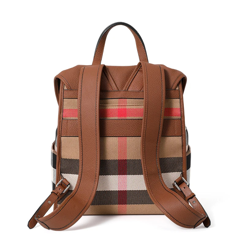 2026 Genuine Leather Backpack for Women & Men – Large-Capacity Lightweight Cowhide Plaid Travel Backpack, Stylish Everyday Daypack