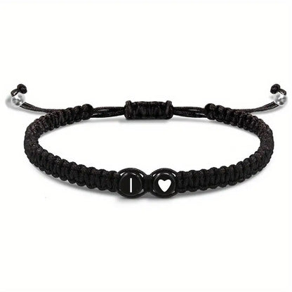 A–Z Initial Heart Braided Bracelet – Personalized Adjustable Name Charm Bracelet for Women & Men | Friendship Jewelry Gift