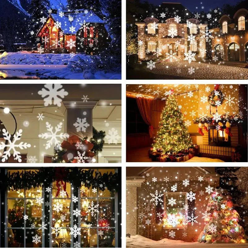 LED Snowflake Christmas Projector Light – USB-Powered Rotating Snowflake Pattern Lamp for Festive Holiday Home Decorations