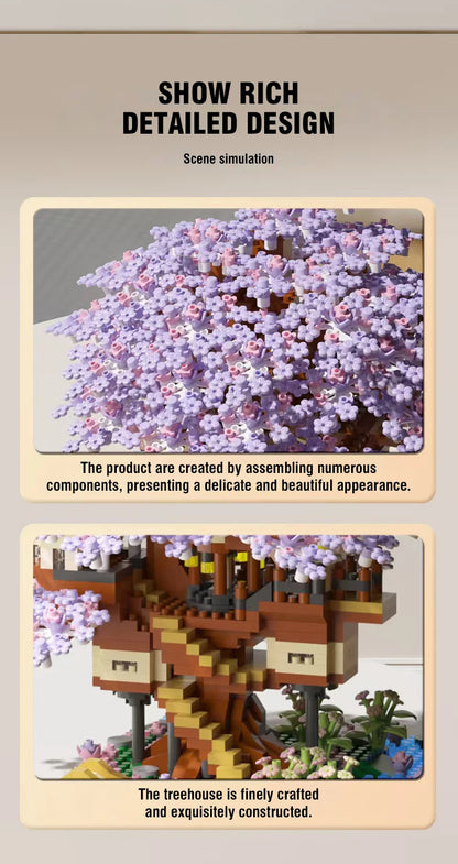 DIY Sakura Tree Building Blocks Set – Cherry Blossom Treehouse Model with LED Lights Romantic Gift Decor